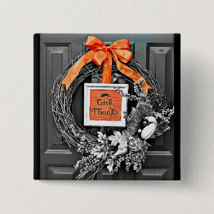 Give Thanks Wreath 15 Cm Square Badge