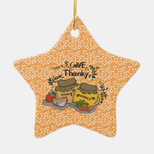"Give Thanky'" Turkey and Harvest Ceramic Ornament