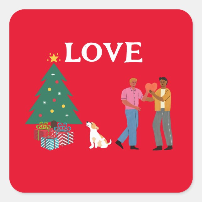 GIVE THE GIFT OF LOVE  MR AND MR CHRISTMAS  SQUARE STICKER (Front)