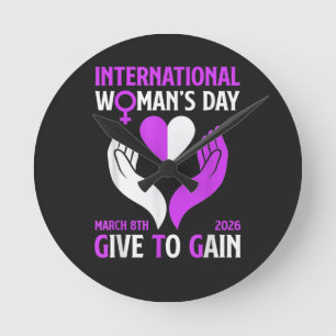 Give to Gain Happy Women's Day Round Clock