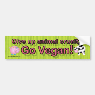 "Give up animal cruelty Go vegan" with cow &  pig Bumper Sticker
