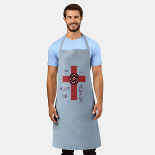 Give Us This Day Bible Verse Cross Blue Watercolor Apron