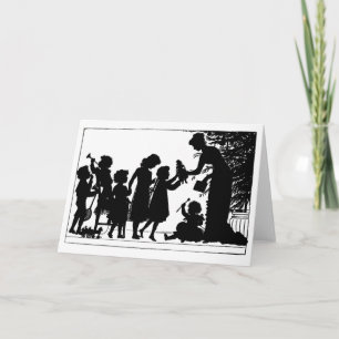Giving Christmas Gifts Vintage Silhouette Holiday Card
