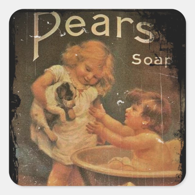 Giving Puppy a Bath from Pears Soap Square Sticker (Front)