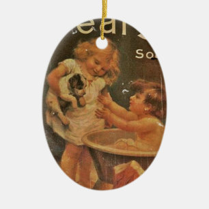 Giving Puppy a Bath with Pears Soap Ceramic Tree Decoration