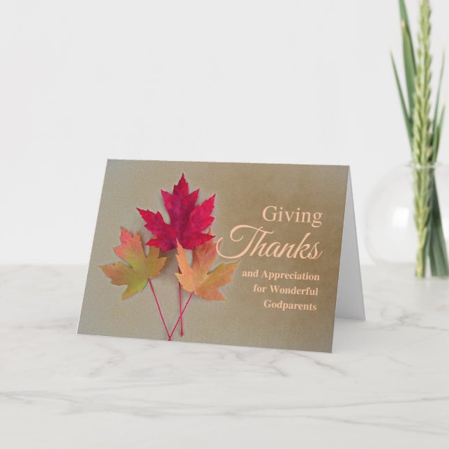Giving Thanks for Godparents Fall Leaves Card (Front)