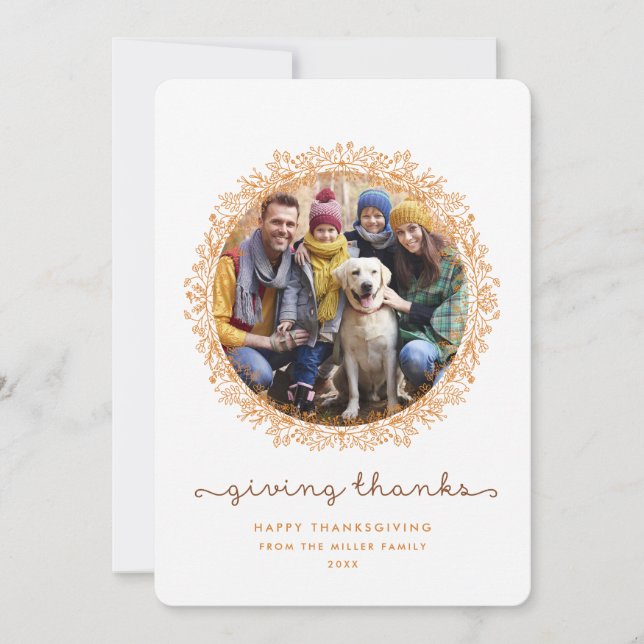 Giving Thanks Wreath Thanksgiving Photo Card (Front)