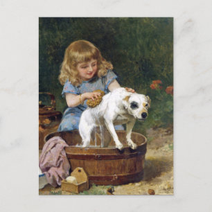 Giving the Dog a Bath - Vintage Dog Postcard