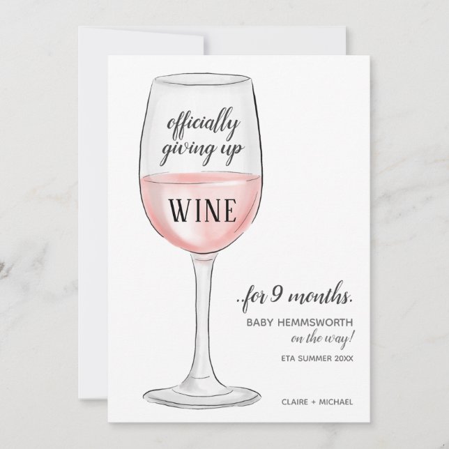 Giving Up Wine Funny Pregnancy Announcement Card (Front)