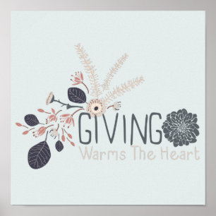 Giving Warms The Heart Playful Tossed Flowers Blue Poster