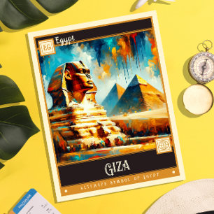 Giza, Egypt Vintage Painting Postcard