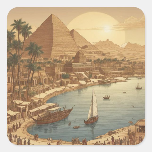 Giza Pyramids and Water Square Sticker (Front)