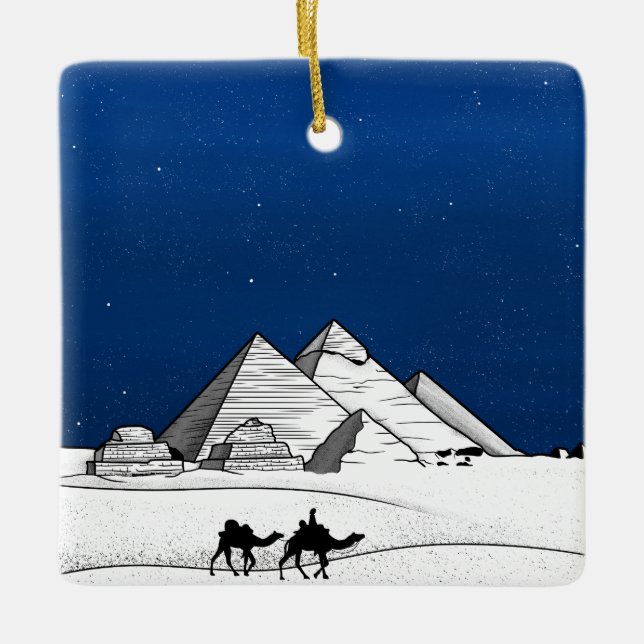 Giza pyramids black and white ceramic ornament (Front)