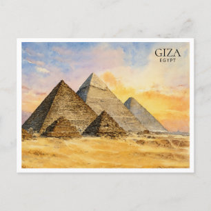 Giza Pyramids Egypt Watercolor Travel Postcard