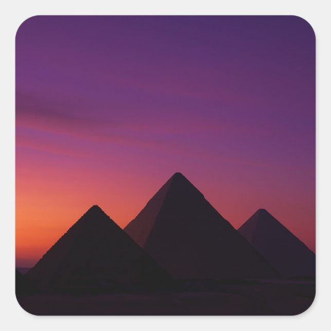 Giza Pyramids Sunset Purple Orange Art Square Sticker (Front)