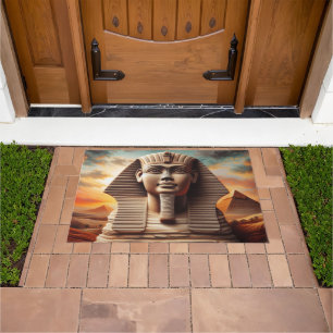Giza Sphinx Head with Pyramids Egypt Travel Doormat