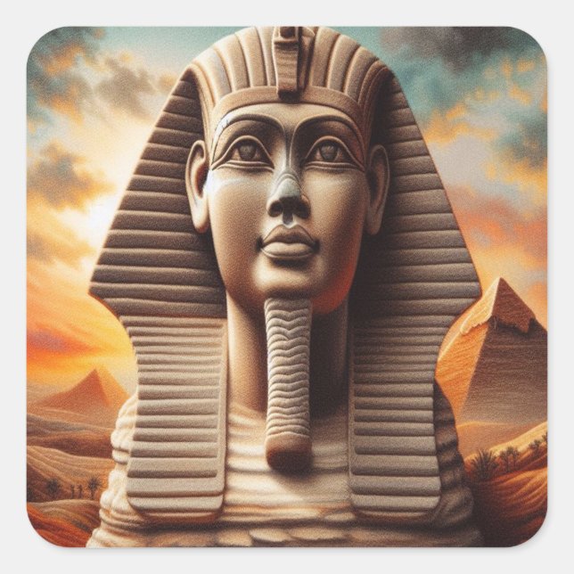 Giza Sphinx Head with Pyramids Egypt Travel Square Sticker (Front)