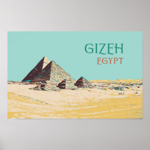 Gizeh, Pyramids illustration Egypt Postcard Poster