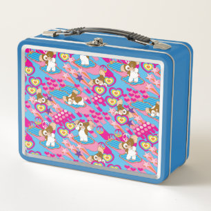 Gizmo   Pink Peace & Love Pattern Metal Lunch Box