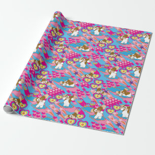 Gizmo   Pink Peace & Love Pattern Wrapping Paper