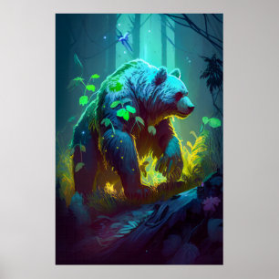 Gizzly Bear Animal Portrait Painting Wildlife Poster