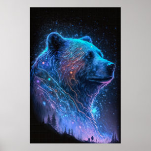 Gizzly Bear Animal Portrait Painting Wildlife Poster