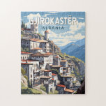 Gjirokaster Albania Travel Art Vintage Jigsaw Puzzle<br><div class="desc">Gjirokastër retro vector travel design. It is located in a valley between the Gjerë mountains and the Drino.</div>
