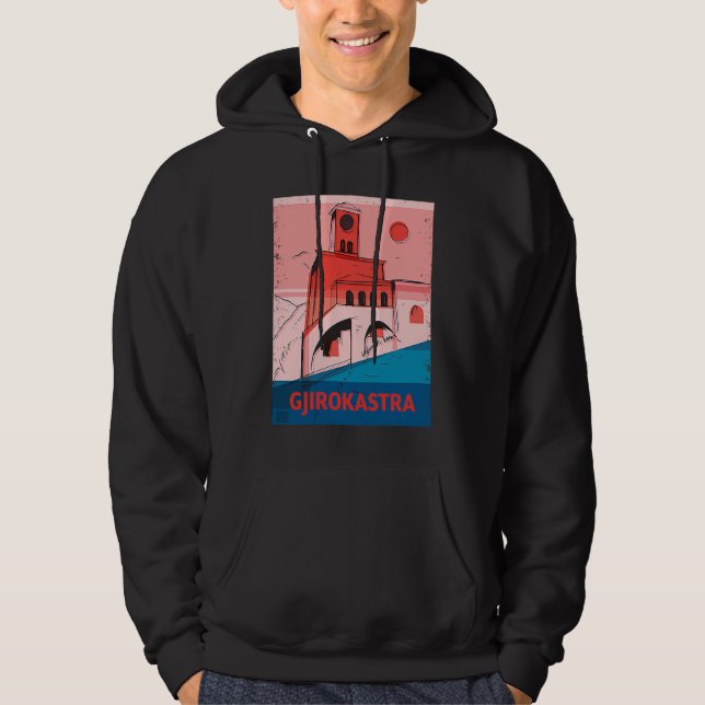Gjirokastra Albania City Skyline Silhouette Outlin Hoodie (Front)