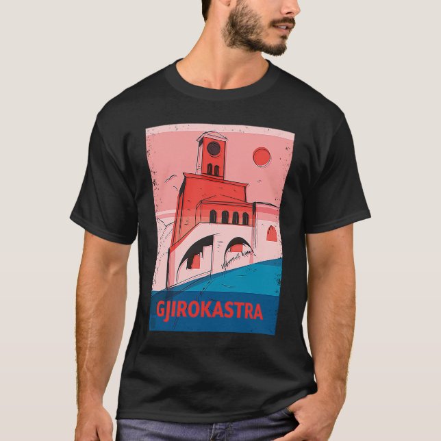 Gjirokastra Albania City Skyline Silhouette Outlin T-Shirt (Front)