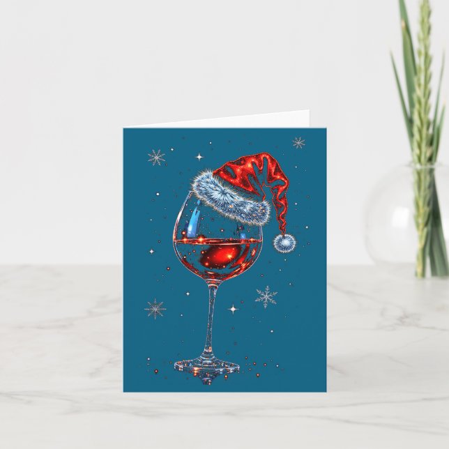 Gl Of Red Wine Santa Hat Christmas 2025 Women Men  Card (Front)