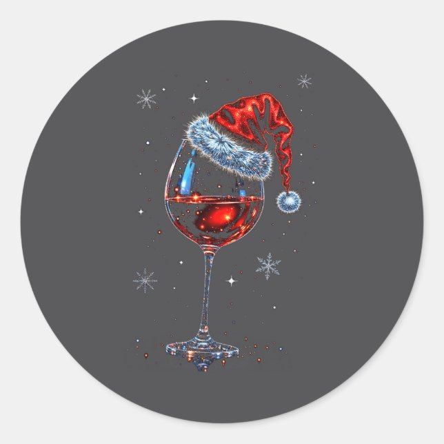 Gl Of Red Wine Santa Hat Christmas 2025 Women Men  Classic Round Sticker (Front)