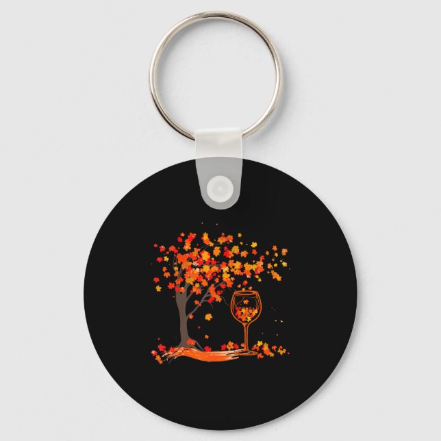 Gl Of Wine Maple Leaf Autumn Fall Funny Drink Wine Key Ring (Front)