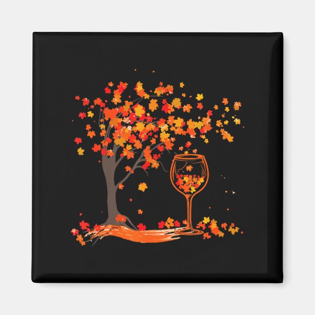 Gl Of Wine Maple Leaf Autumn Fall Funny Drink Wine Magnet (Front)