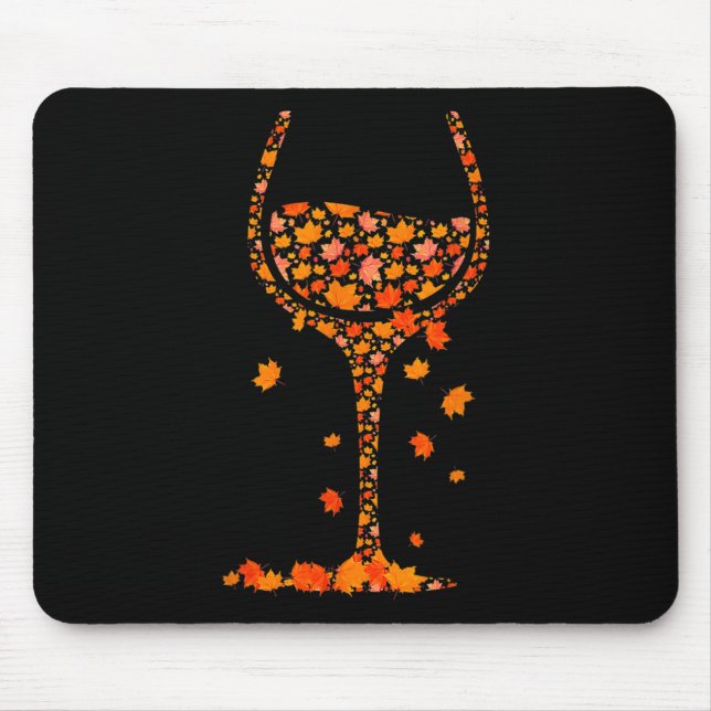 Gl Of Wine Maple Leaf Autumn Fall Funny Drink Wine Mouse Pad (Front)