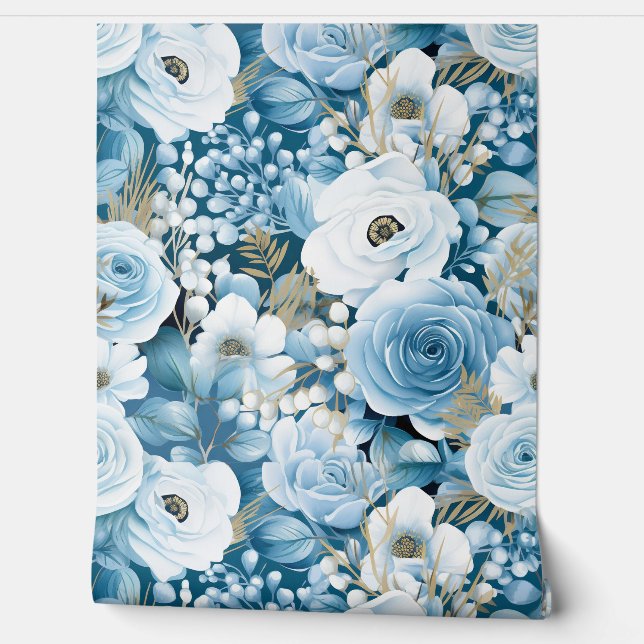 Glacial Garden Winter Botanical Wallpaper (Unrolling)