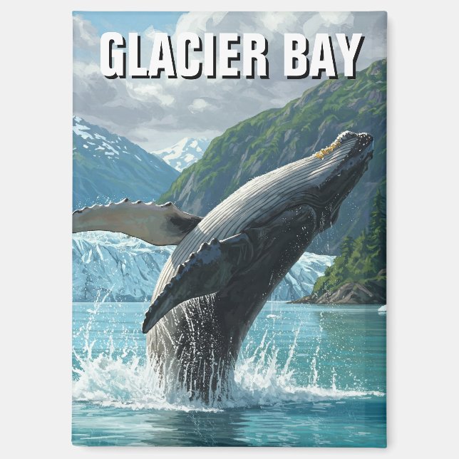 Glacier Bay Humpback Whale Breaching Alaska Travel Magnet (Front)