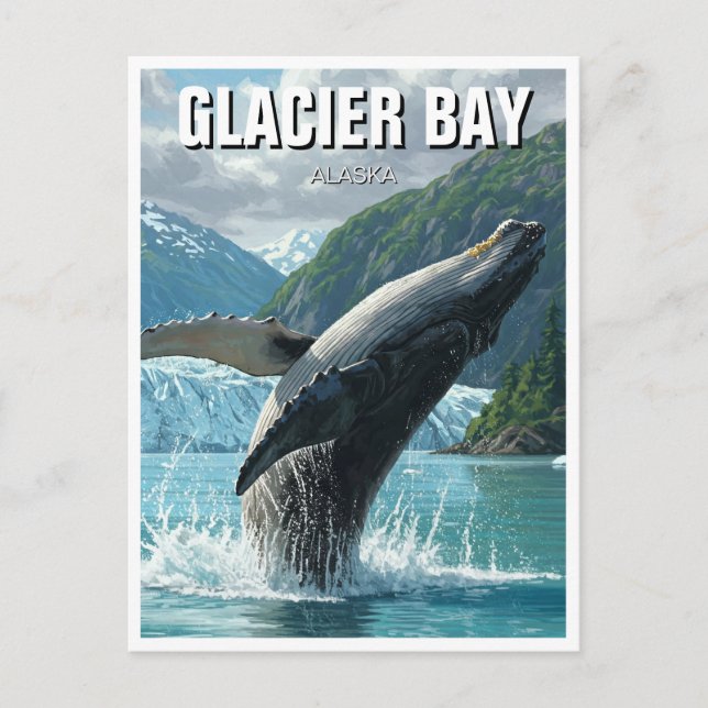 Glacier Bay Humpback Whale Breaching Alaska Travel Postcard (Front)