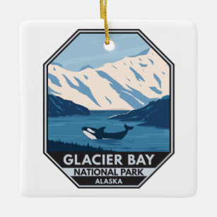 Glacier Bay National Park Alaska Orca Art Vintage Ceramic Ornament