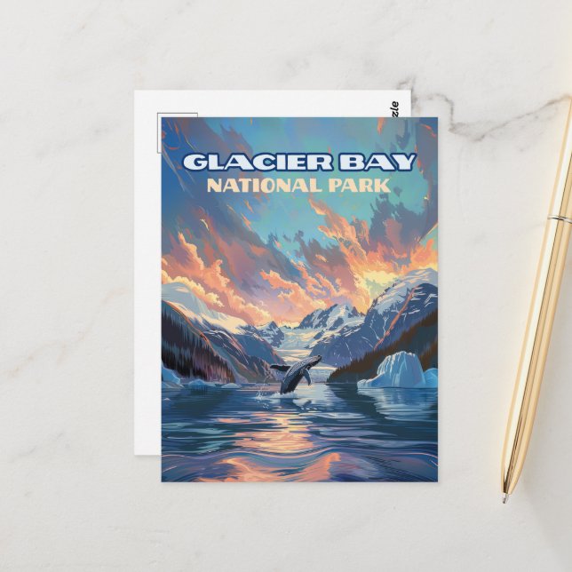 Glacier Bay National Park Alaska Whale Vintage Postcard (Front/Back In Situ)