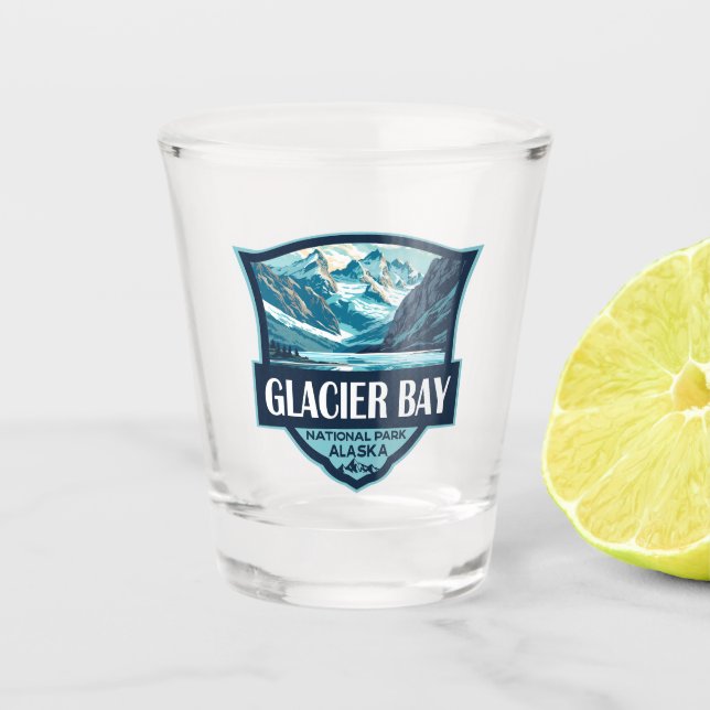 Glacier Bay National Park Illustration Retro Shot Glass (Front)