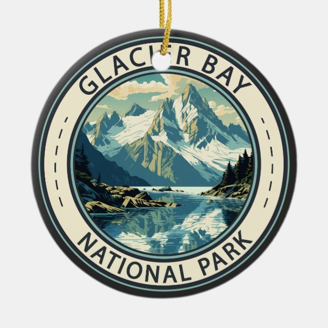 Glacier Bay National Park Illustration Travel Art Ceramic Ornament (Front)