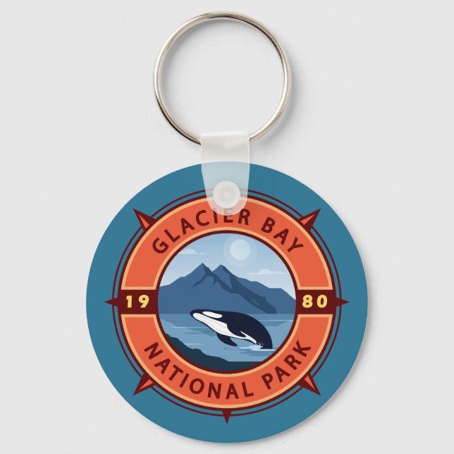 Glacier Bay National Park Orca Retro Compass Key Ring (Front)