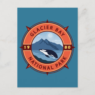 Glacier Bay National Park Orca Retro Compass Postcard