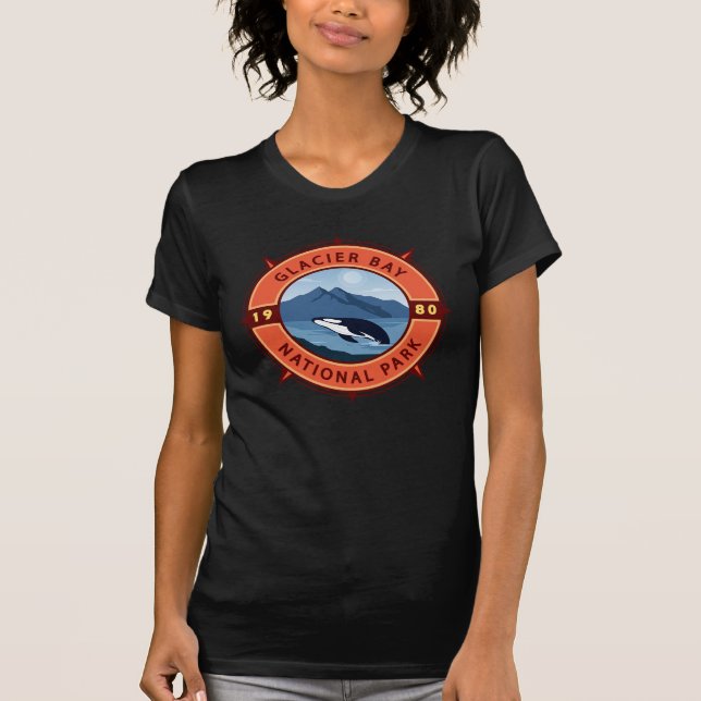 Glacier Bay National Park Orca Retro Compass T-Shirt (Front)