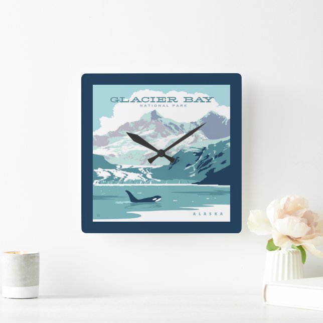 Glacier Bay National Park | Orca Square Wall Clock (Home)