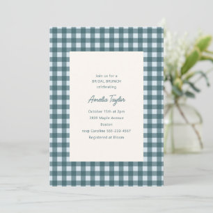 Glacier Blue Gingham Preppy Bridal Shower Brunch Invitation