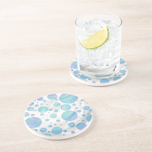 Glacier Blue Polka Dot Pattern Coaster (Side)