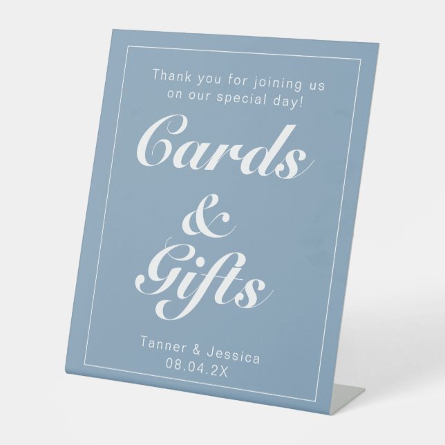 Glacier Blue & White Modern Minimalist Gift Table Pedestal Sign (Front)