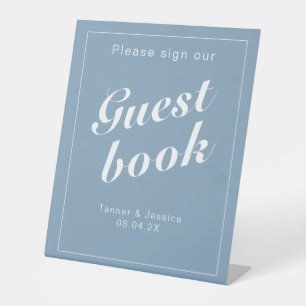 Glacier Blue & White Modern Minimalist Guestbook  Pedestal Sign