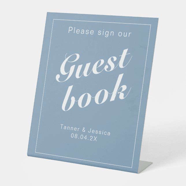 Glacier Blue & White Modern Minimalist Guestbook  Pedestal Sign (Front)